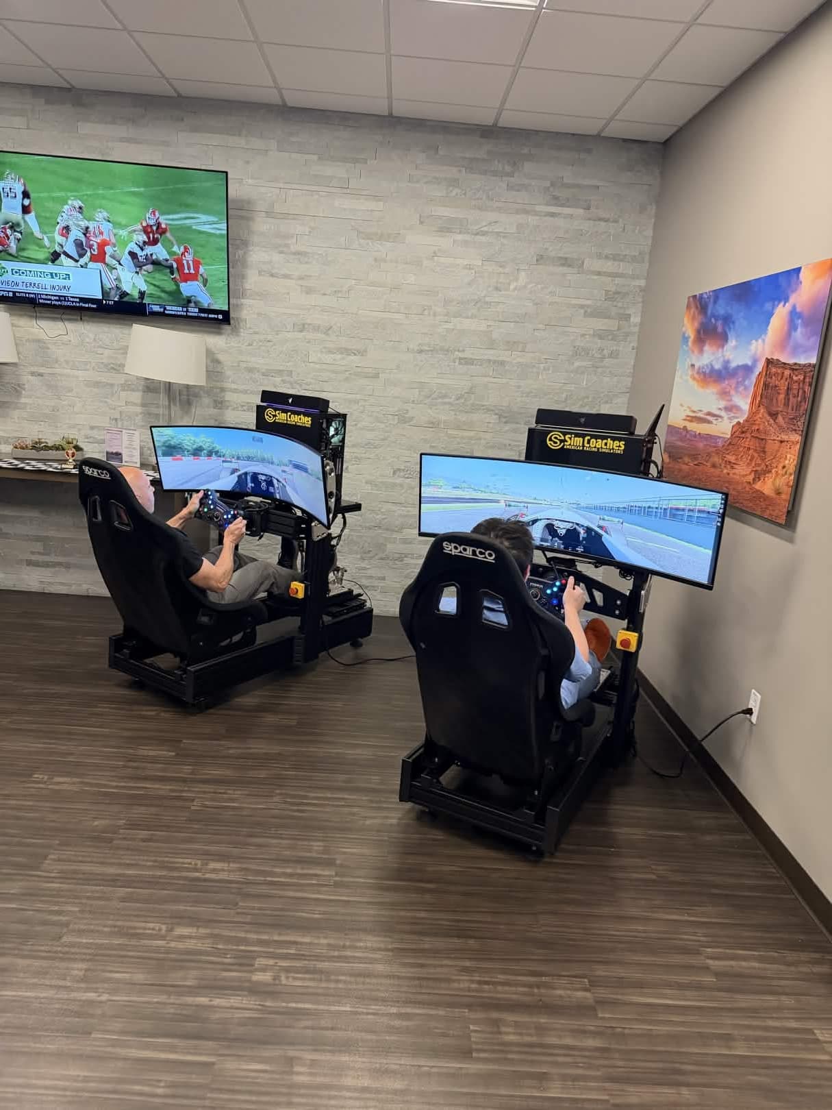 Corporate event racing simulator installation with real guests